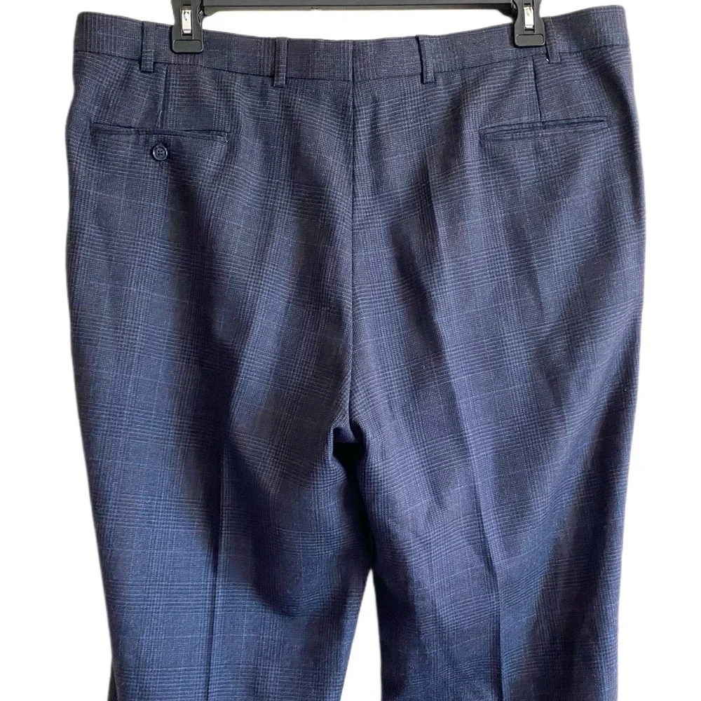 CHRISTOPHER BROOKS 100% Pure Wool Blueish Gray Plaid Suit Set Size 46L